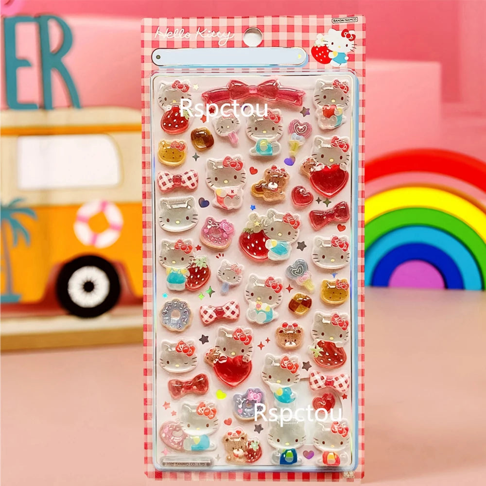 Cute Anime 3D Sanrio Stickers Transparent Jelly Crystal Decorative Sticker