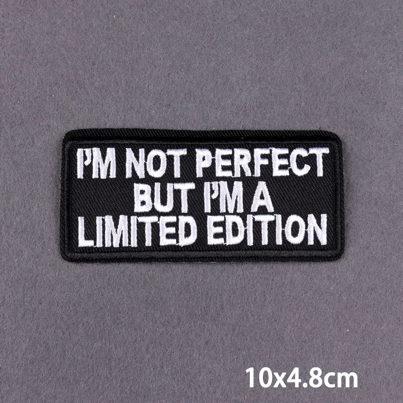 Black Patch With Slogan Iron On Patches For Clothes DIY Embroidery Applique Fusible Patch
