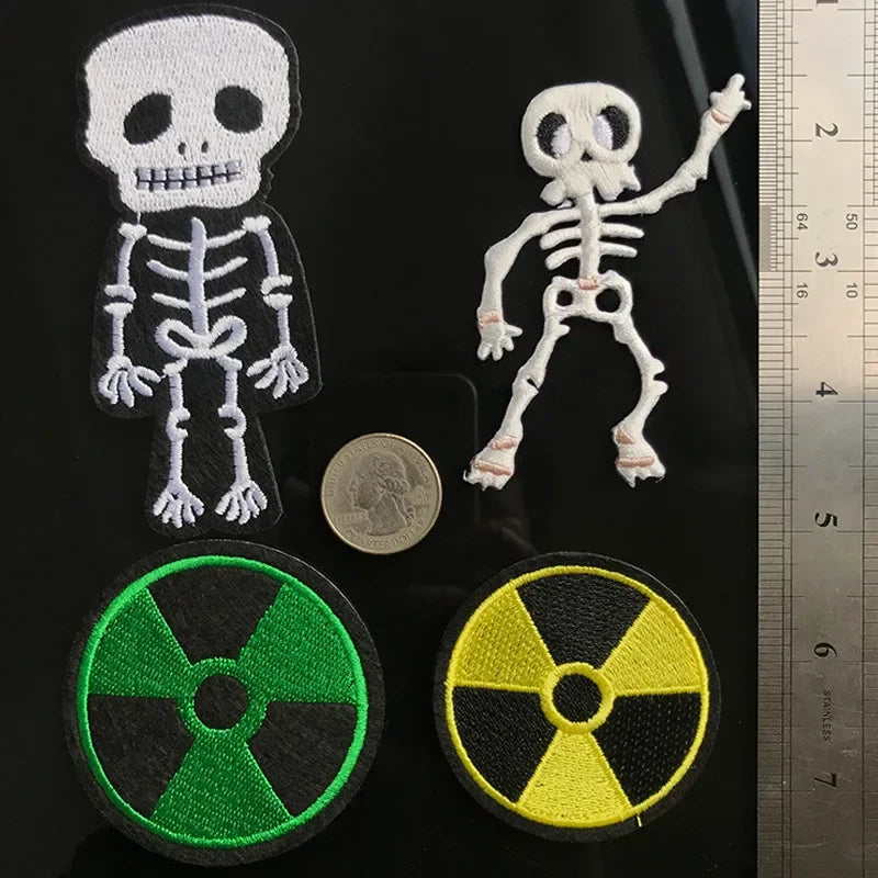 Skull Cartoon Cute White Bone Human Skeleton Dangerous Radioactive Adhesive Embroidery Cloth Sticker
