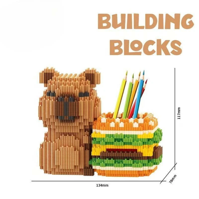 Capybara Building Block Pen Holder Multi-Function Desk Organizer for Decoration