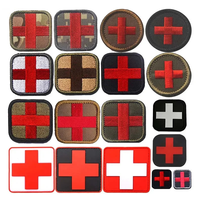 Medical Cross Badge Fabric Applique Embroidery Patch With Hook And Loop