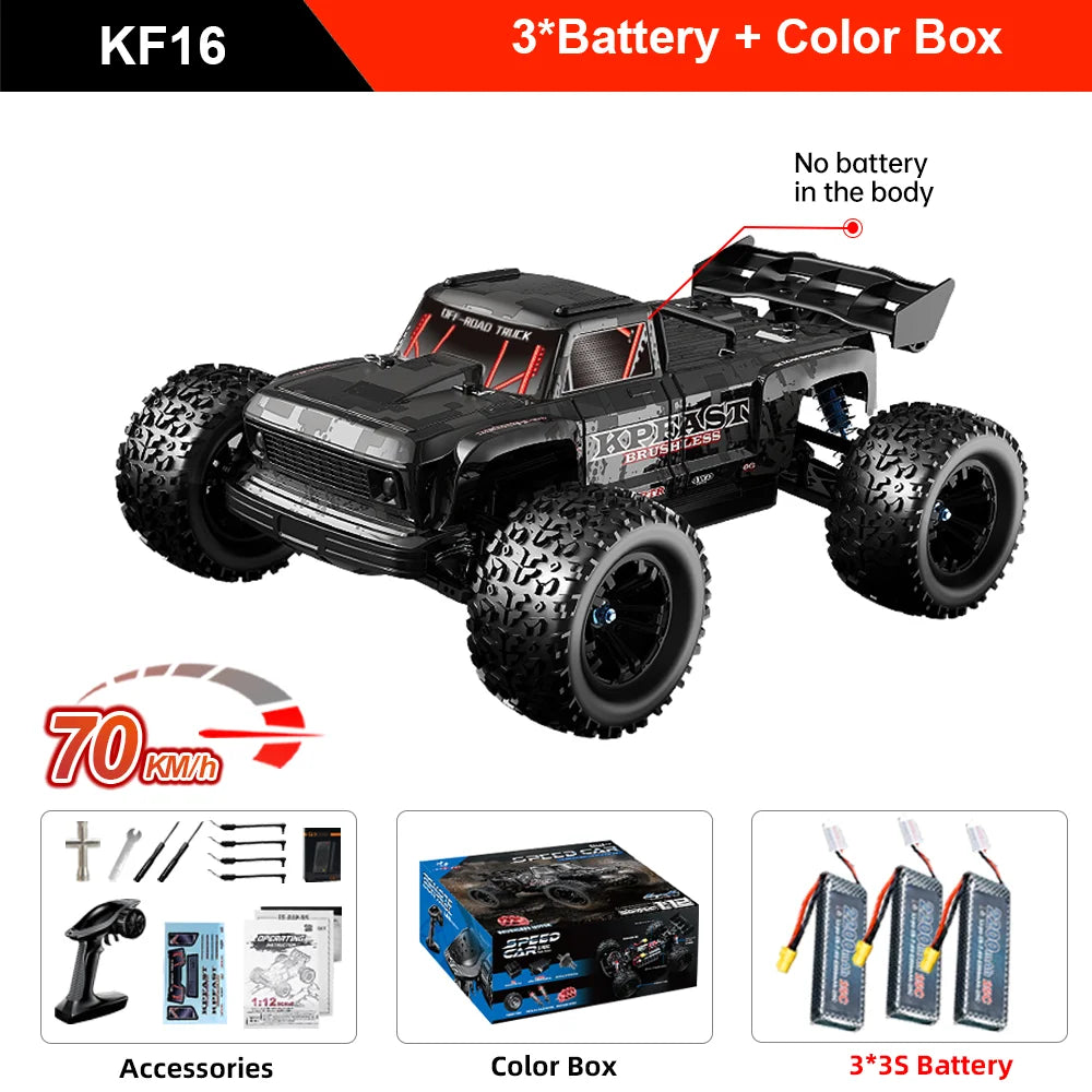 KF16 1:12 RC Drift Car – 4WD 70KM/H Brushless 3S Off-Road Monster Truck for Kids