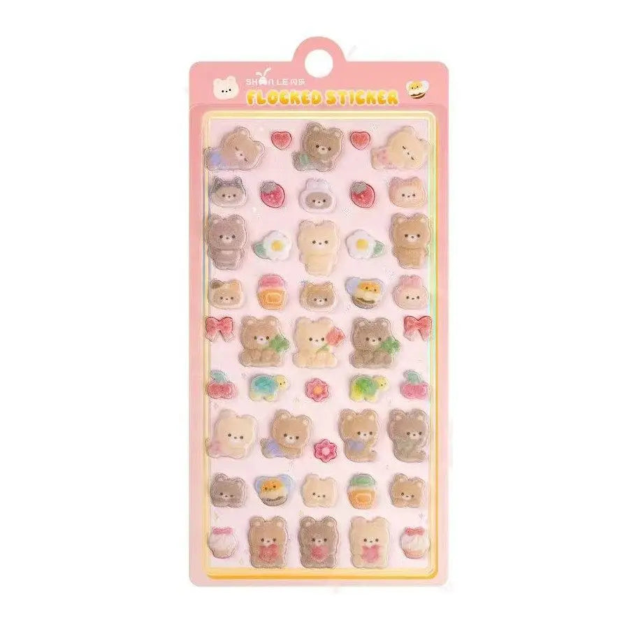 1 pc/6 pcs Cartoon Animals Flocked 3D Relief Stickers Journaling DIY Diary Cute Stationery Sticker