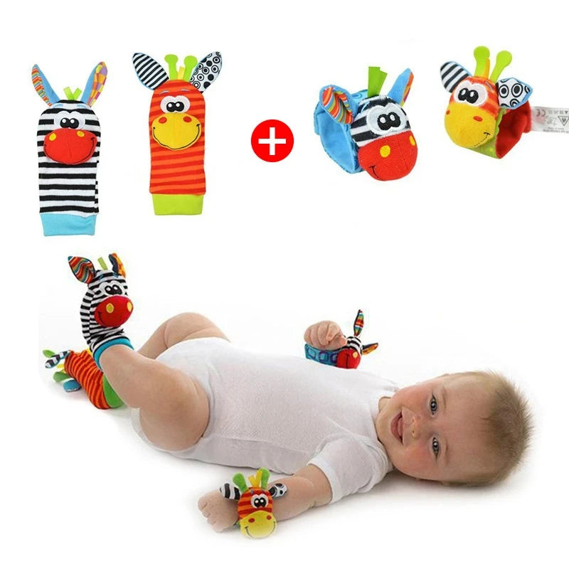 Baby Soft Plush Rattle Set – Wrist & Foot Toys (0–24 Months)