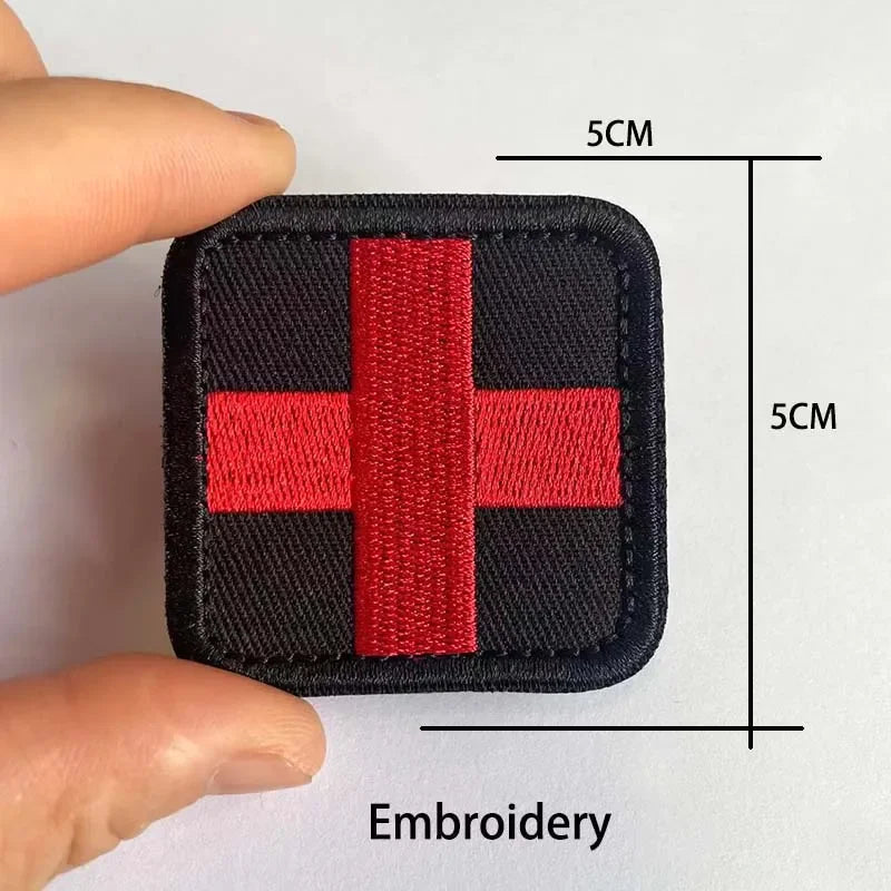 Medical Cross Badge Fabric Applique Embroidery Patch With Hook And Loop