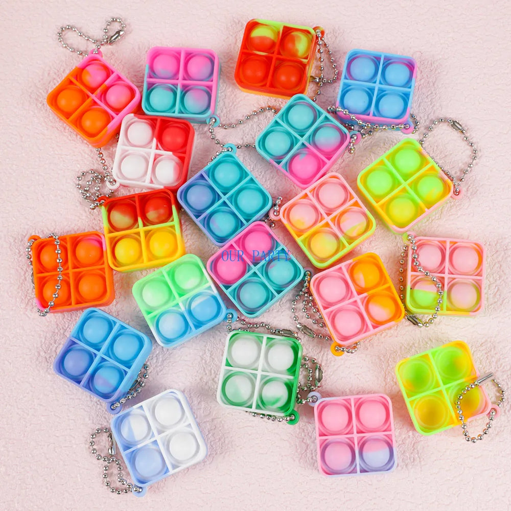 20Pcs Mini Pop Push Bubble Fidget Toy Keychains Relaxing Stress Relief Sensory Toys