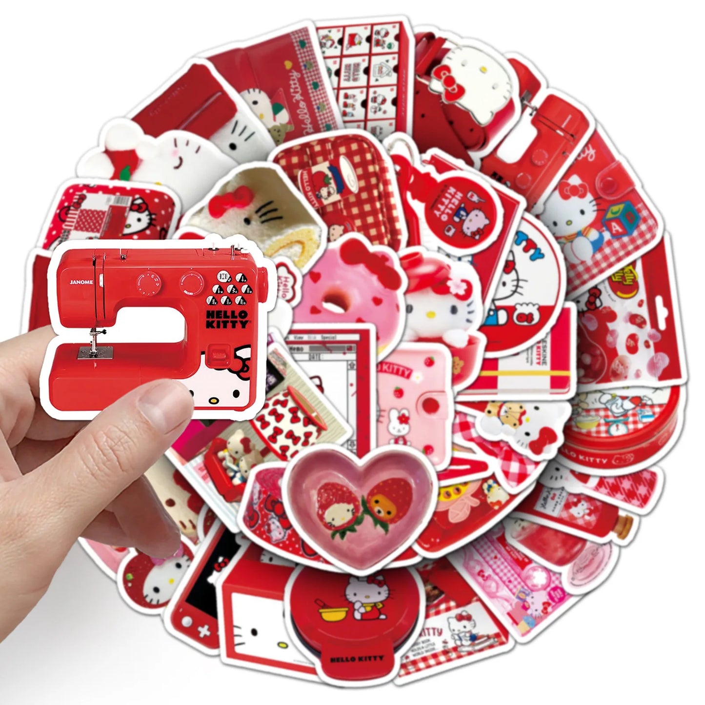 50PCS Red INS Stickers Hello Kitty Graffiti Cartoon DIY Decoration Decals