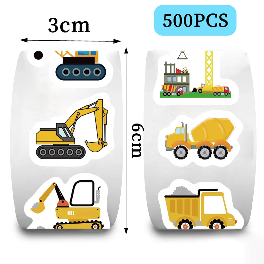 500Pcs Construction Vehicle Sticker Roll For Kids Reward Encourage Sticker