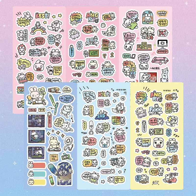 Cute Graffiti Korean Rabbit Cat Stickers Hand Account Diary Notebook Planner Scrapbook DIY Decorative Stickers