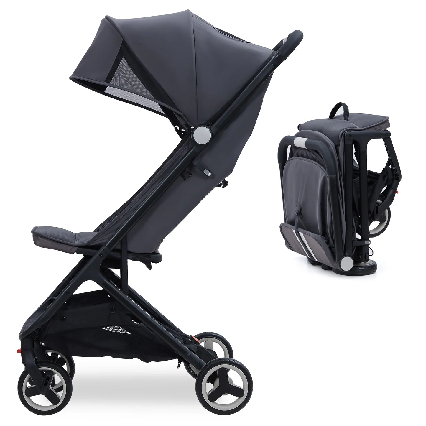 Lightweight Baby Stroller, Compact Umbrella Stroller with Adjustable Canopy/Footrest/Backrest, One-Hand Folding Newborn Stroller