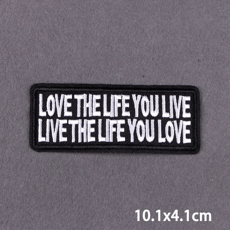 Black Patch With Slogan Iron On Patches For Clothes DIY Embroidery Applique Fusible Patch