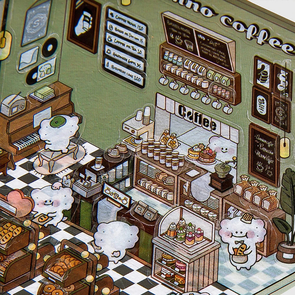 1-4Pcs Cartoon Miniature Scene 3D Landscaping Stickers DIY Cabin Scene