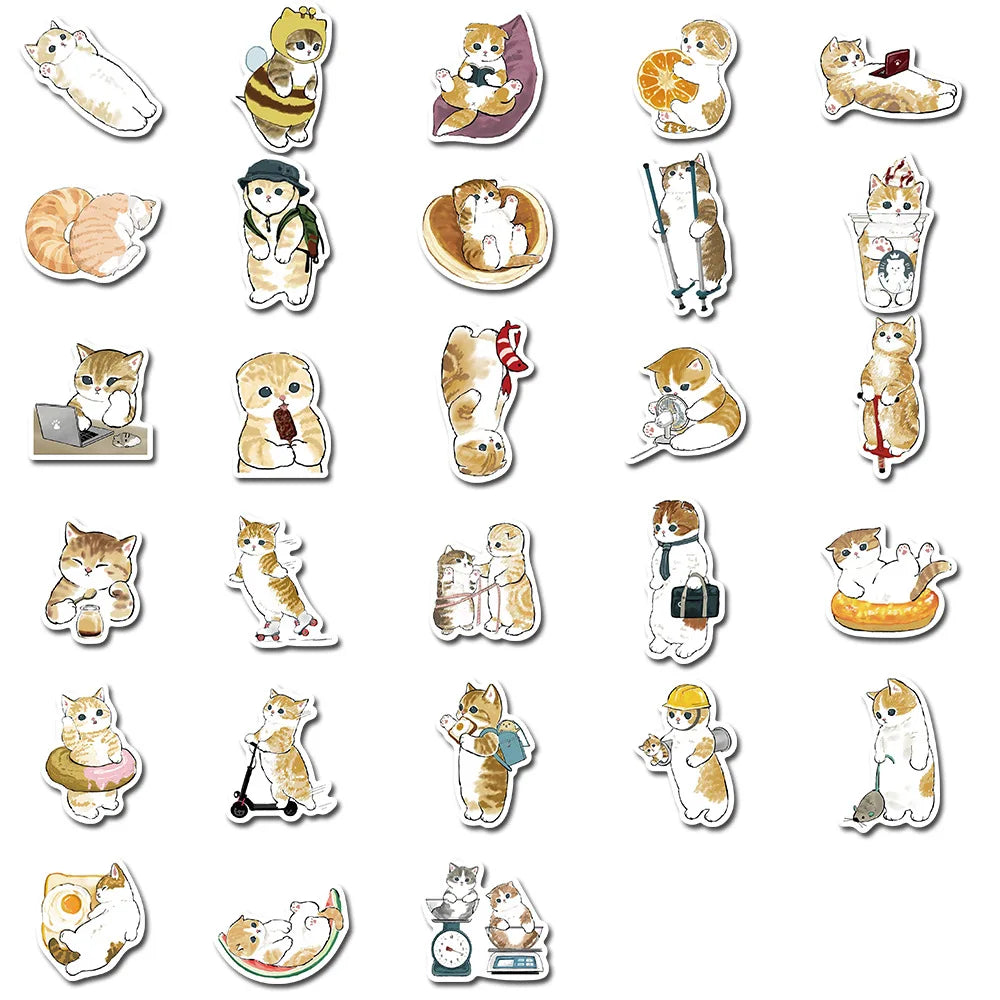 64PCS Cute Cat Animal Cartoon Stickers Fun Stickers
