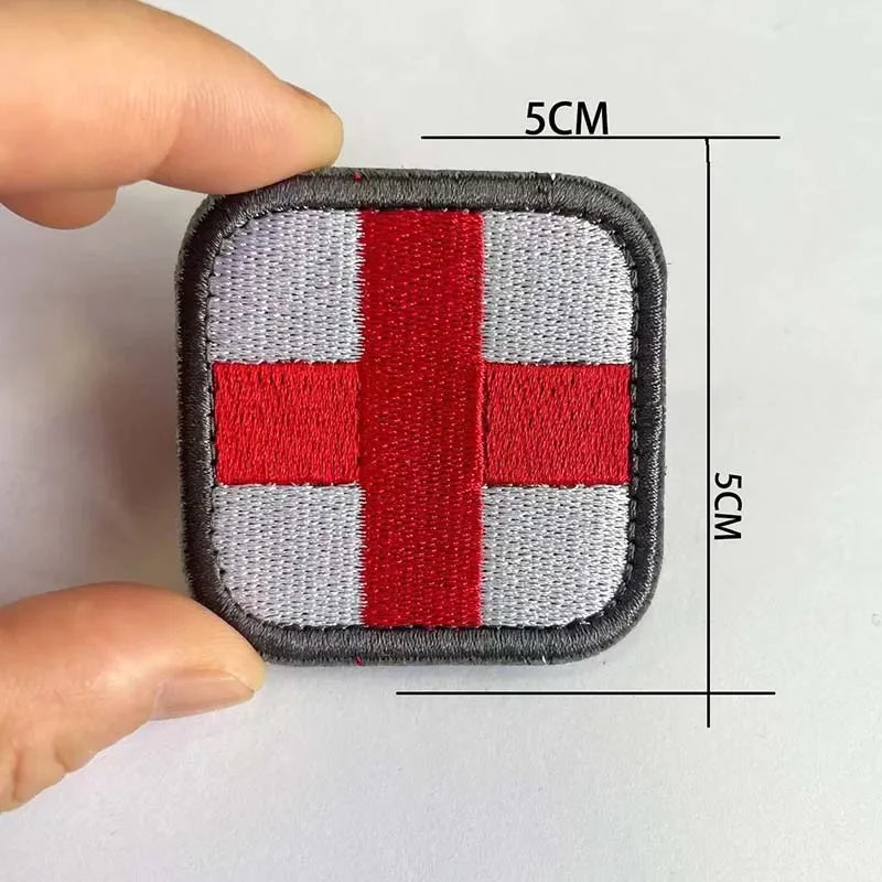 Medical Cross Badge Fabric Applique Embroidery Patch With Hook And Loop