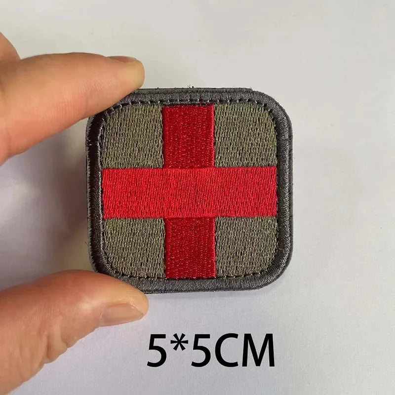 Medical Cross Badge Fabric Applique Embroidery Patch With Hook And Loop