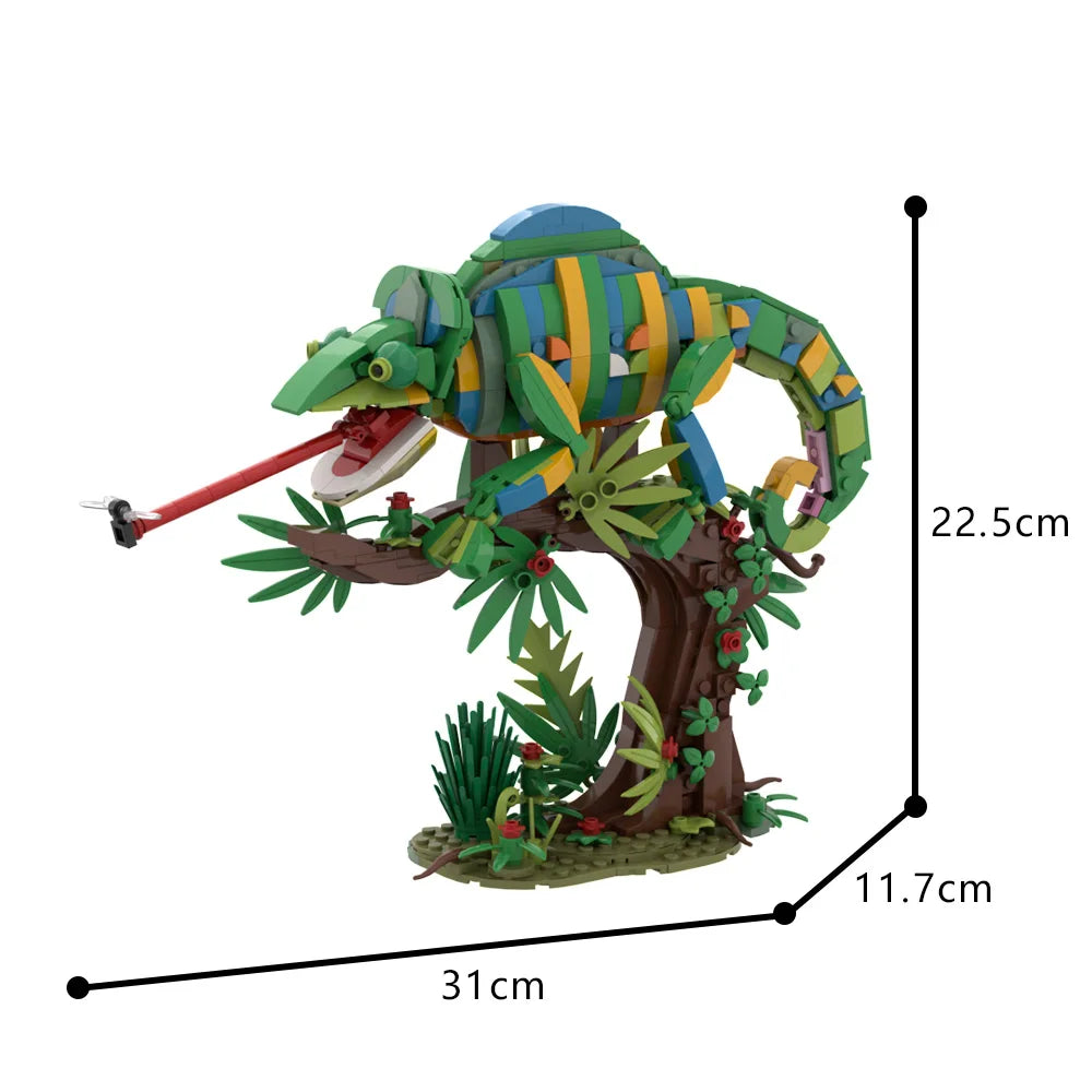 MOC Chameleon Model Building Blocks Horror Reptile Desert Lizard DIY Design Insect Botanical Bricks Toy