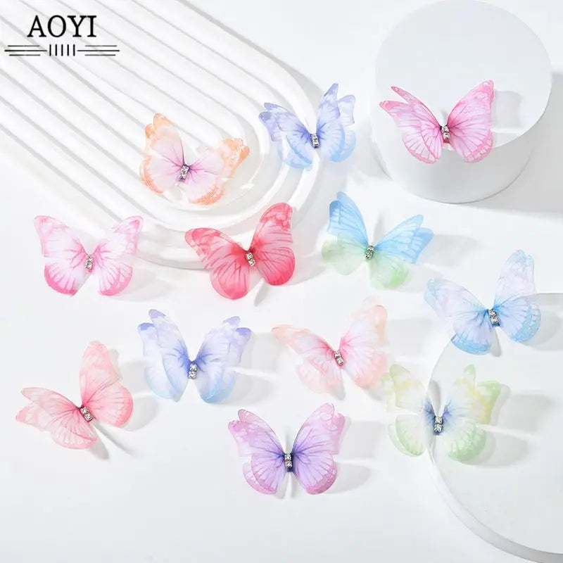 20pcs Double Sweet Butterfly Appliqued 3D Simulation Mesh Dreamy Bouquet Patch