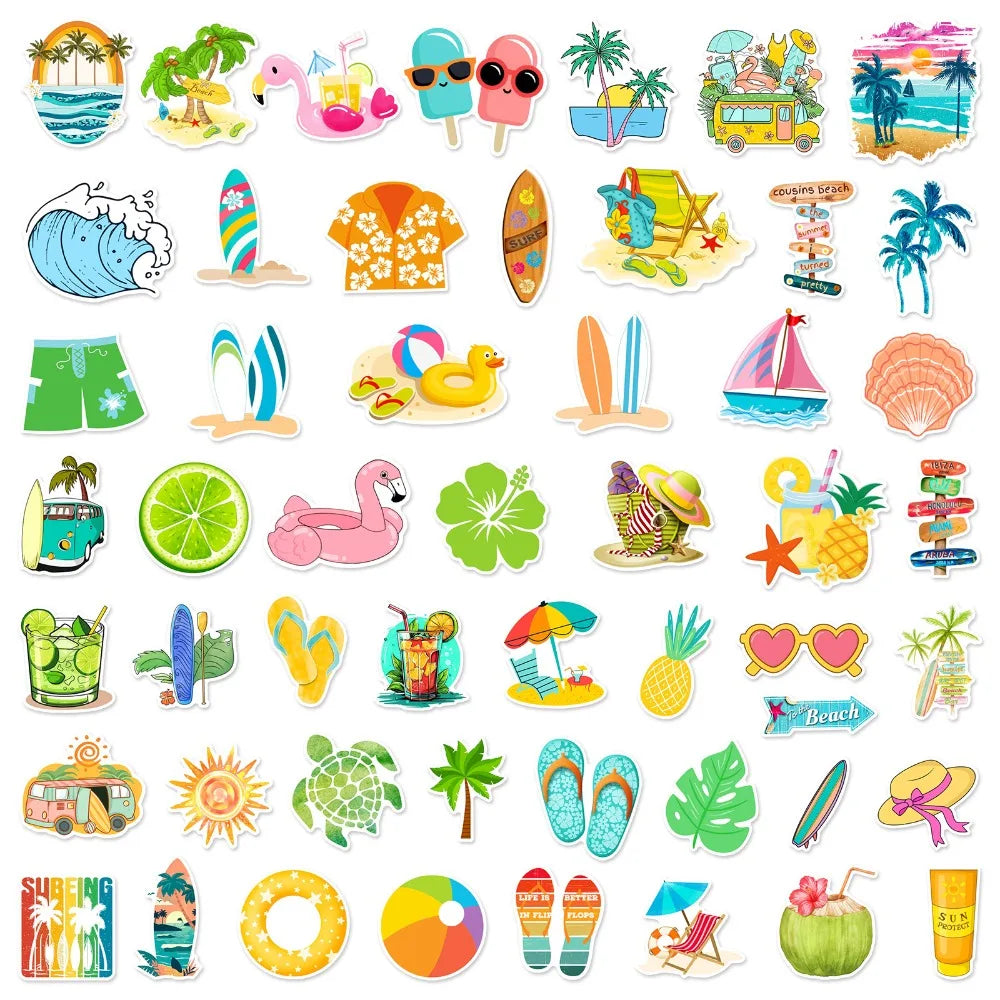 10/25/50pcs Summer Holiday Beach Stickers Graffiti for DIY Decor