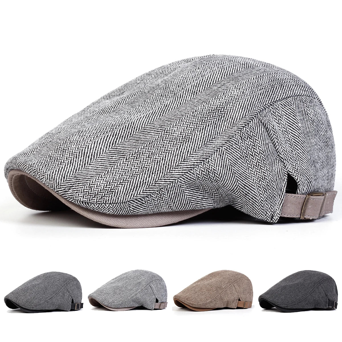 Retro Herringbone Flat Cap – Men’s Painter Hat