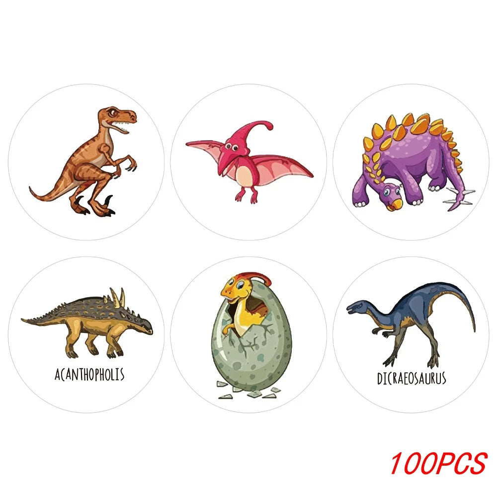 100-500pcs 1'' Round Dinosaur Stickers for Teacher Reward Stickers