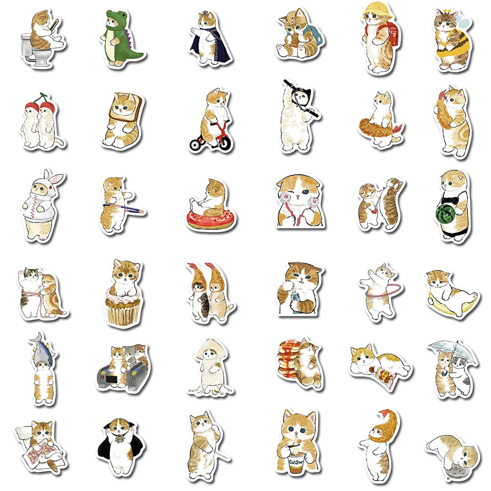 64PCS Cute Cat Animal Cartoon Stickers Fun Stickers