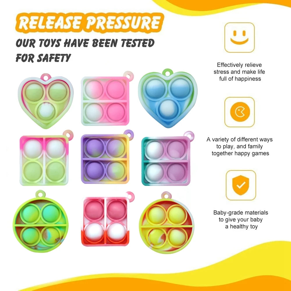 12/24/48Pcs Mini Pop Fidget Toy Pack Kit Keychain Stress Relief Toys