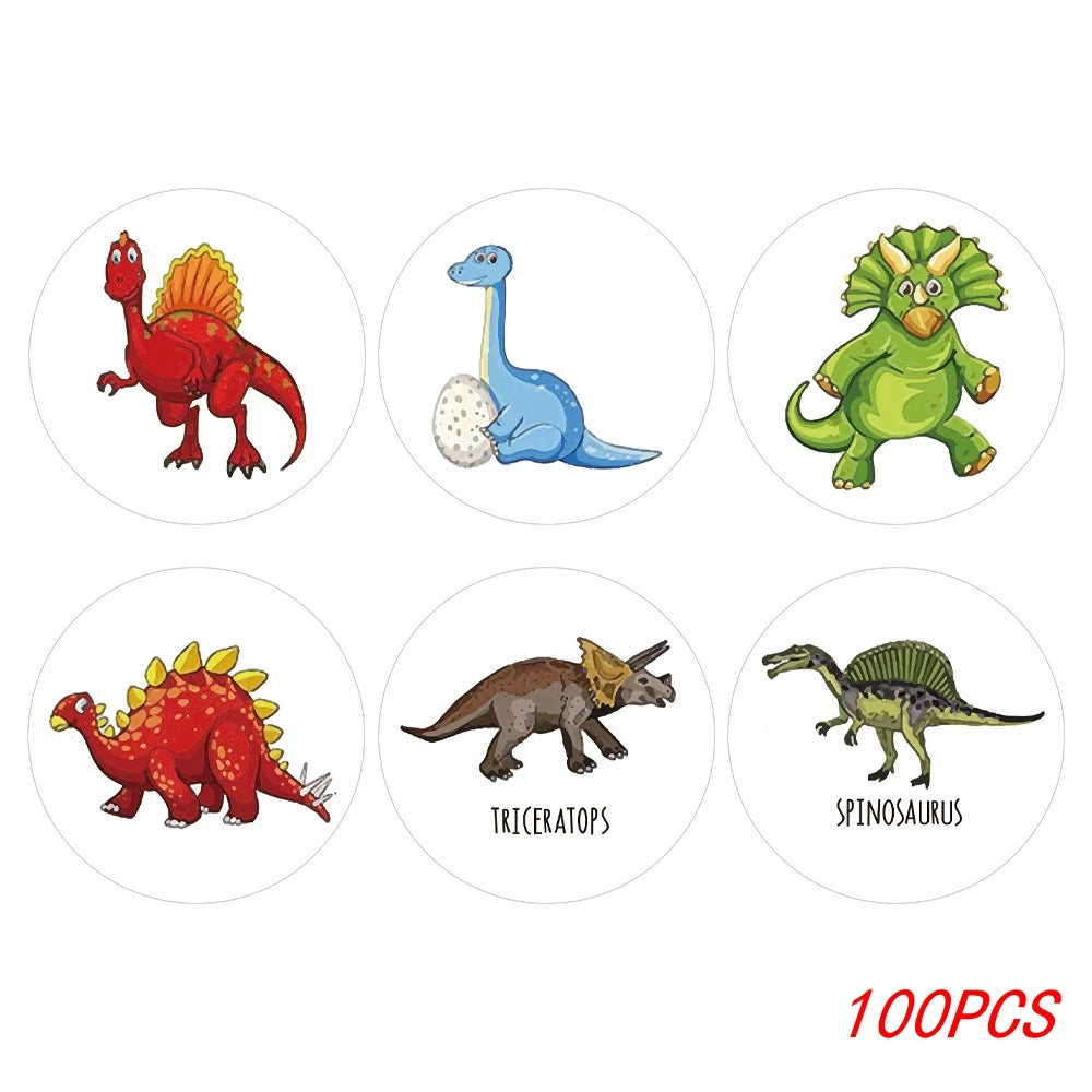 100-500pcs 1'' Round Dinosaur Stickers for Teacher Reward Stickers