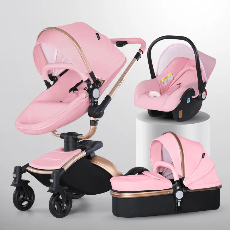 Baby Car Seat And Stroller Set Two-way Sitting And Lying Eggshell Stroller 360 Degree 3 In 1 Baby Stroller