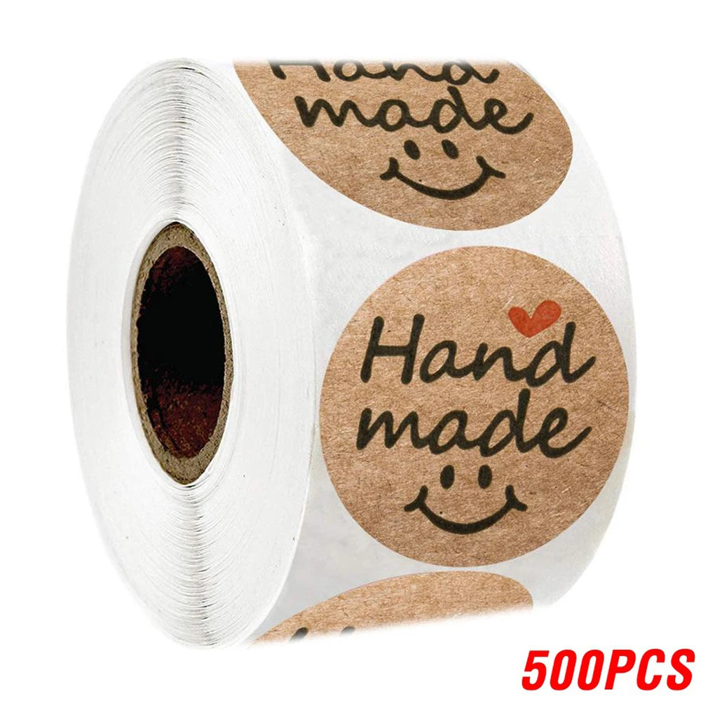 100-500pcs 1inch Vintage Kraft Paper Handmade With Love Stickers for Package Thank You Stationery
